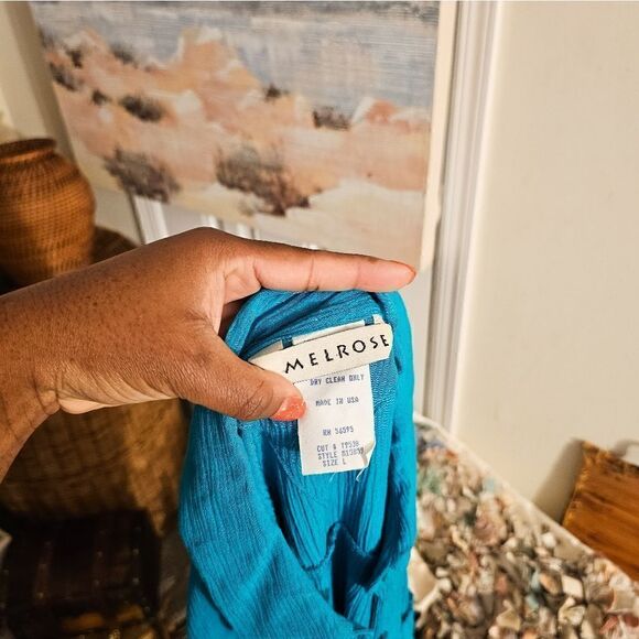 Vtg Melrose Rayon Blend Teal Ribbed Button Front Casual Blouse. - Picture 11 of 13